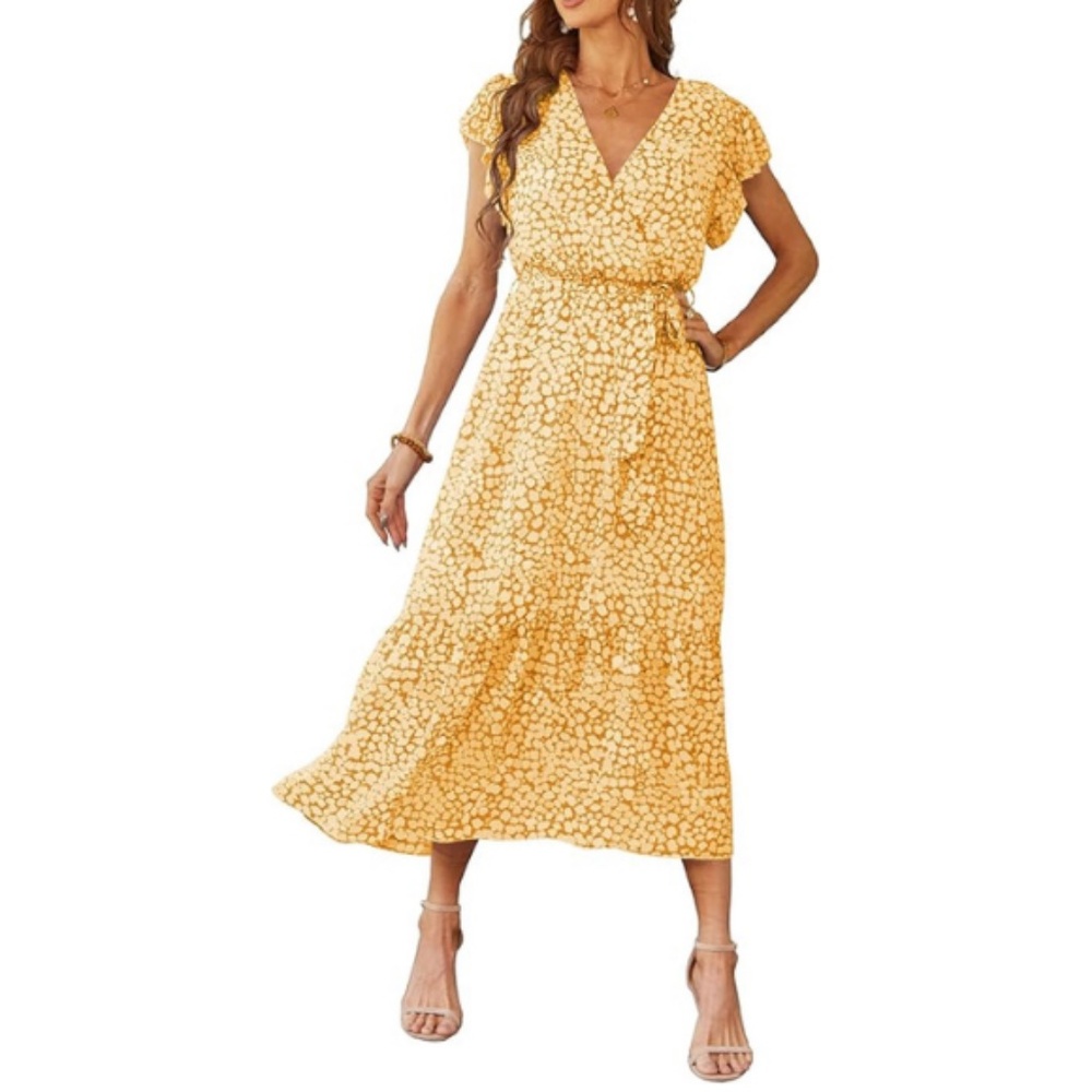 Yellow Summer Floral Boho Maxi Dress - XX-Large - PRETTYGARDEN